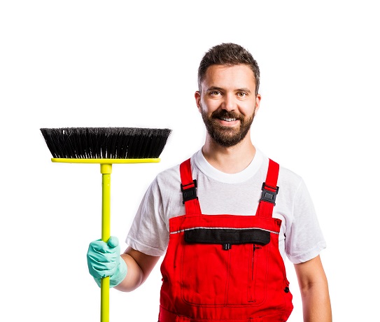young-handsome-cleaner-in-red-overalls-studio-shot-on-white-background-SBI-305167441